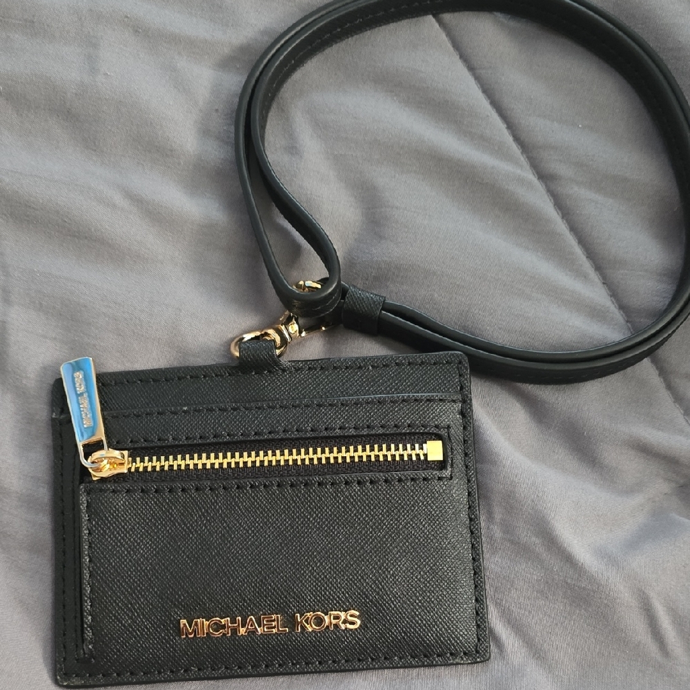 Michael Kors Black Card Holder with Gold Zipper